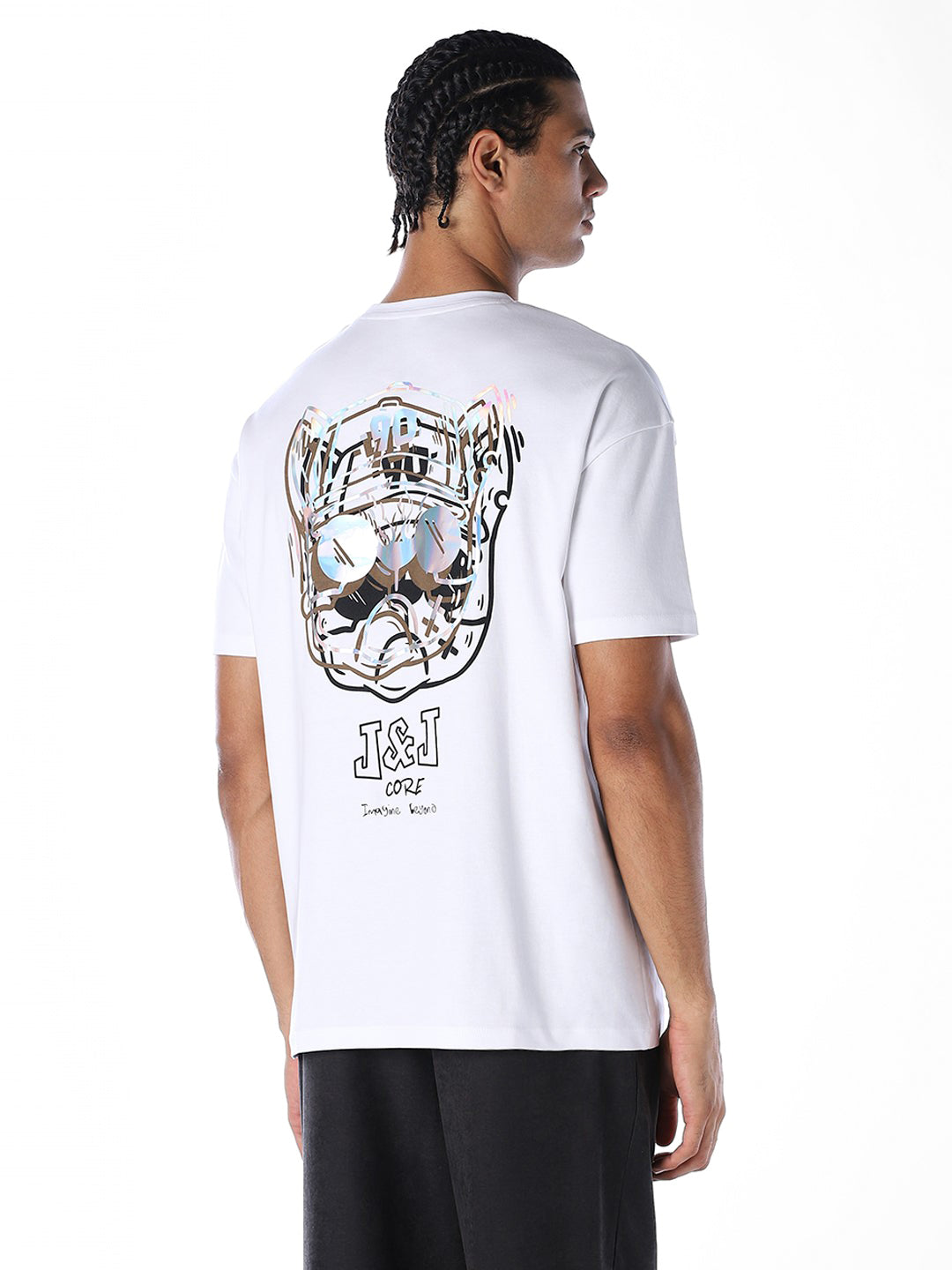 White Stylised Print Oversized T-shirt