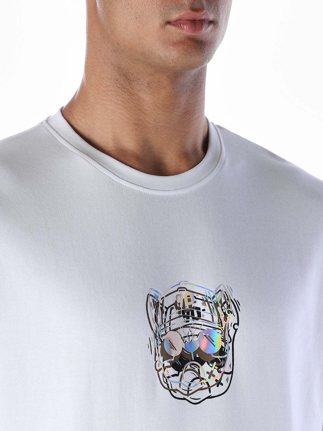 White Stylised Print Oversized T-shirt