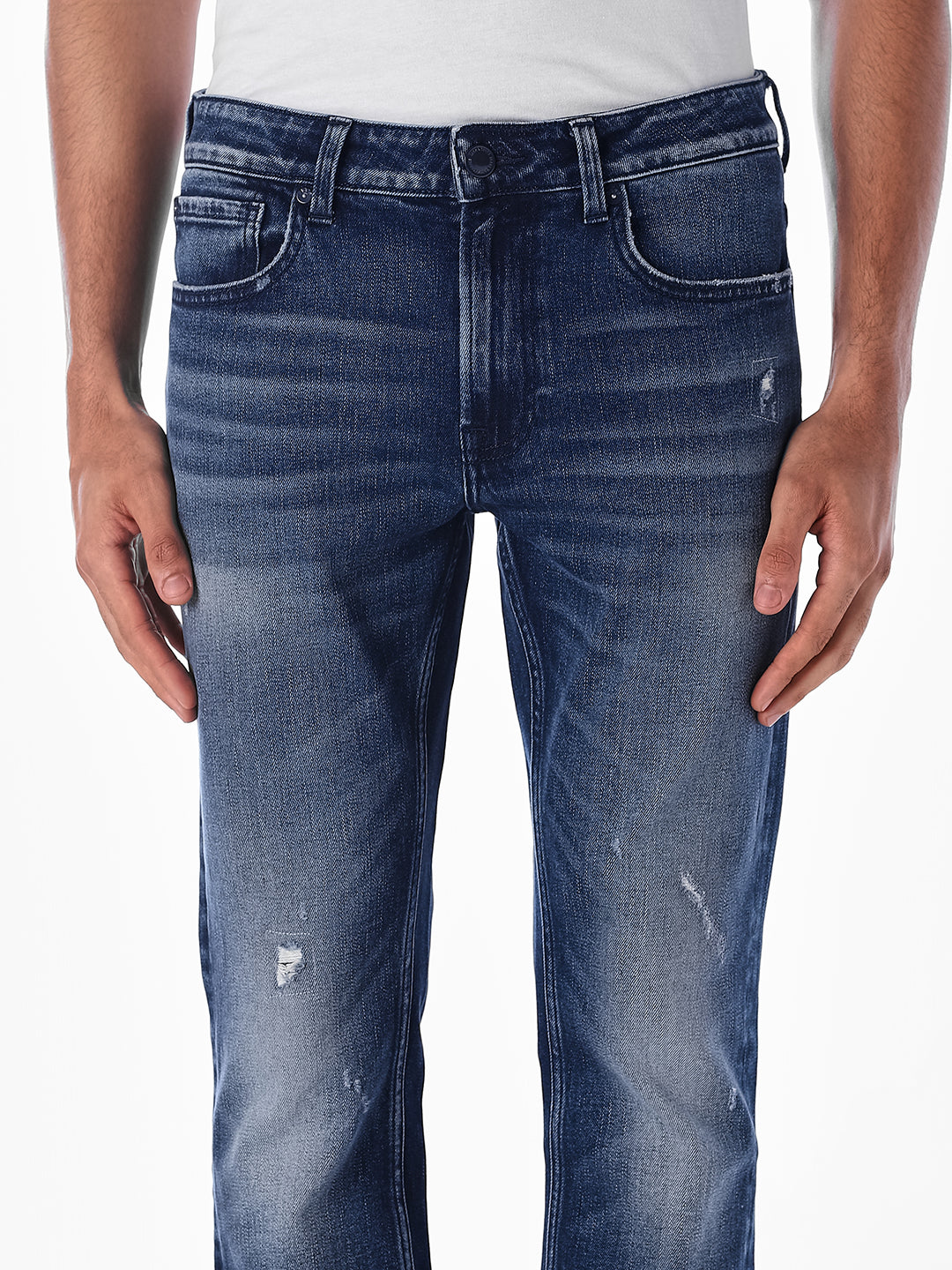 Washed Mildly Distressed Regular Fit Jeans