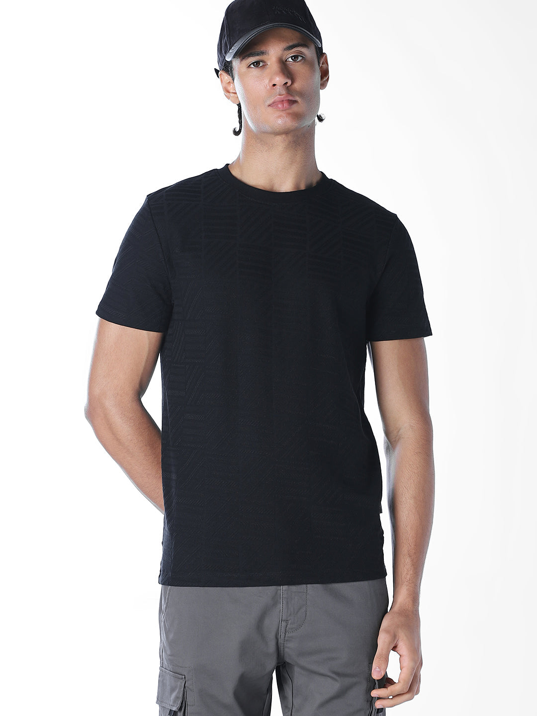 Jacquard Cotton Crew Neck T-shirt - S