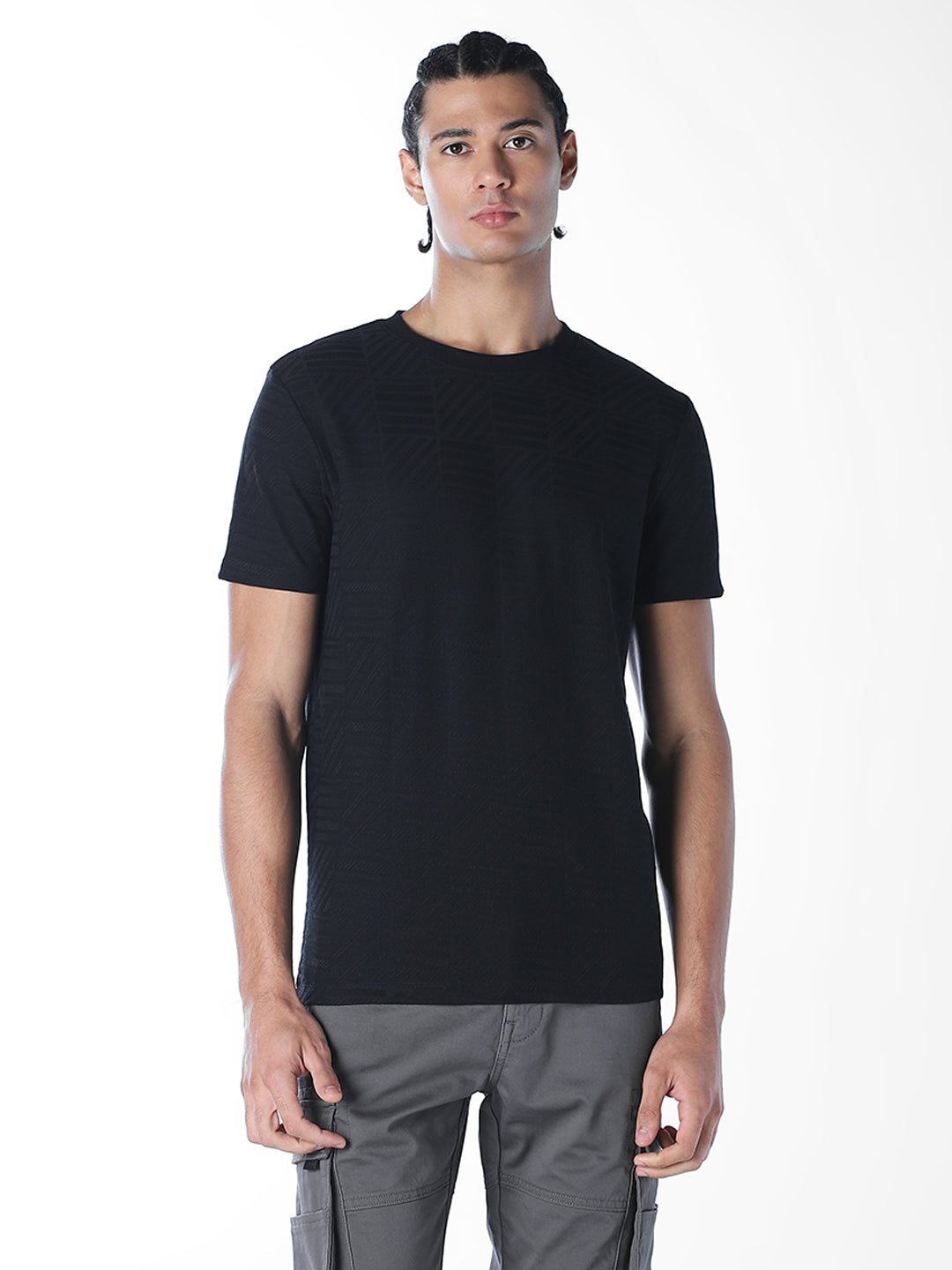 Jacquard Cotton Crew Neck T-shirt