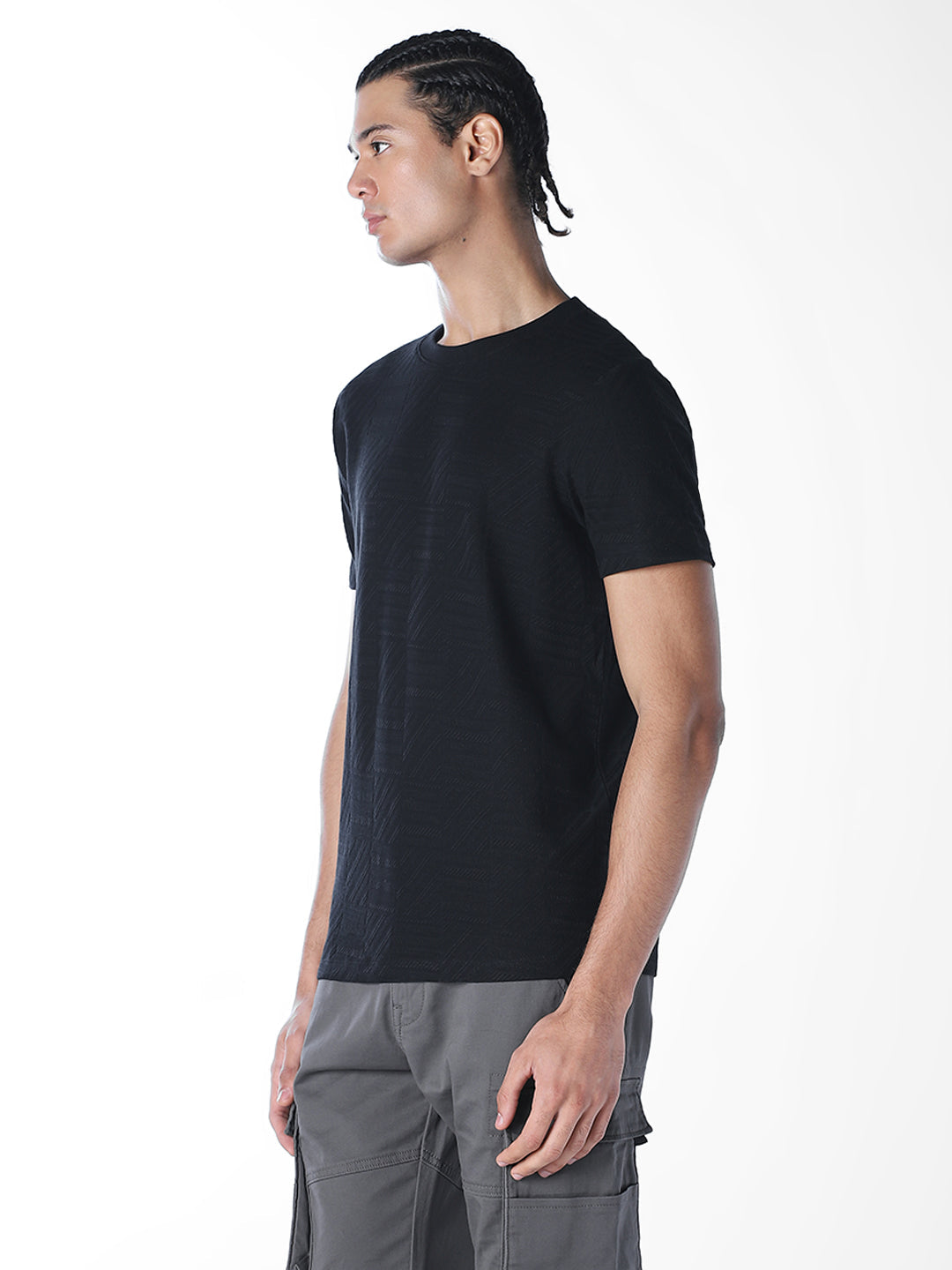Jacquard Cotton Crew Neck T-shirt