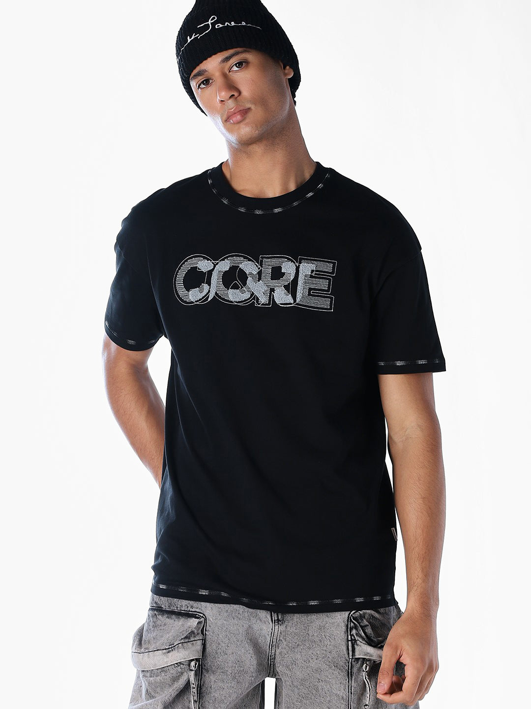 Contrast Stitch Detail Oversized T-shirt - S