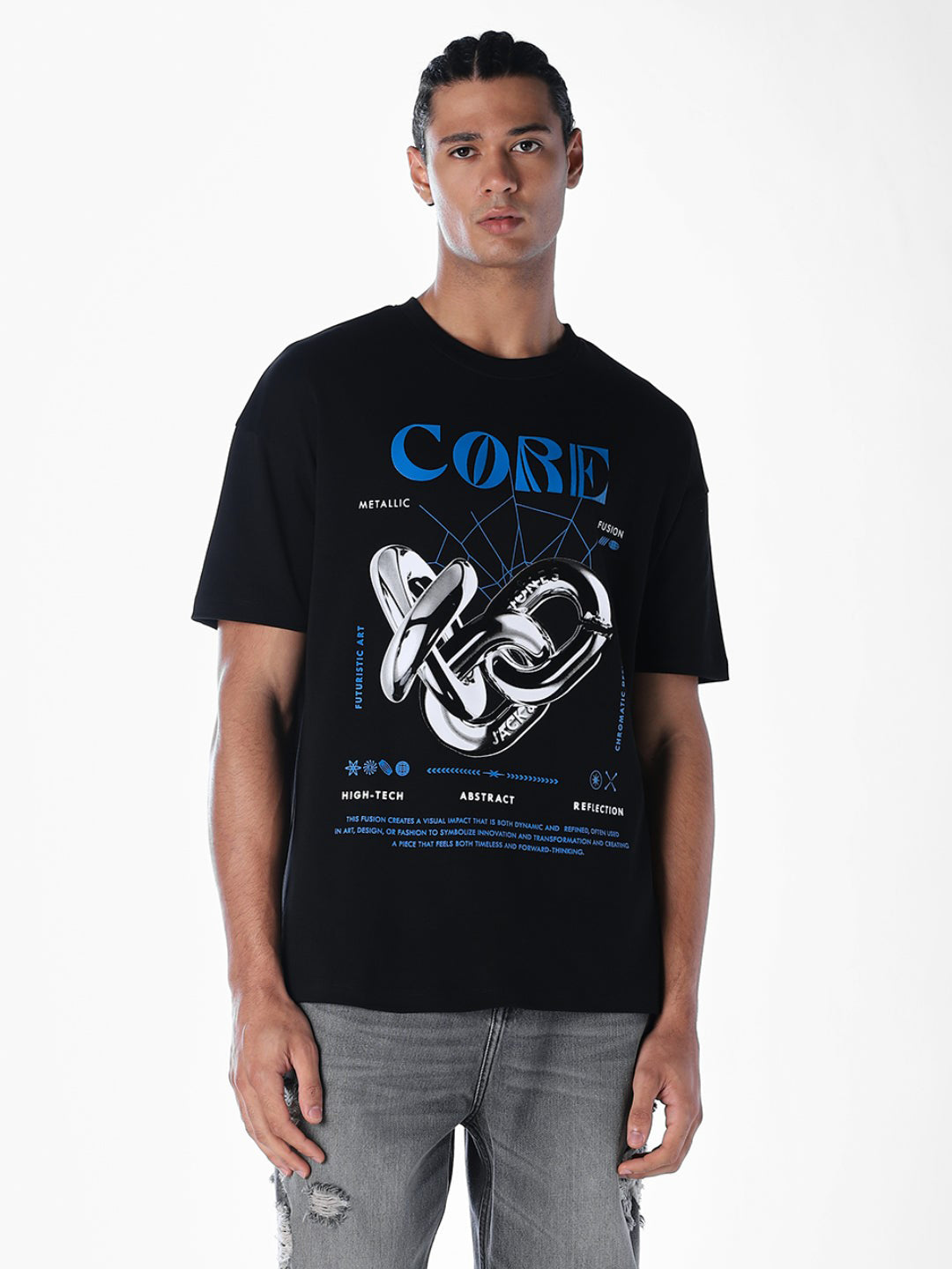 Printed Oversized Black T-shirt