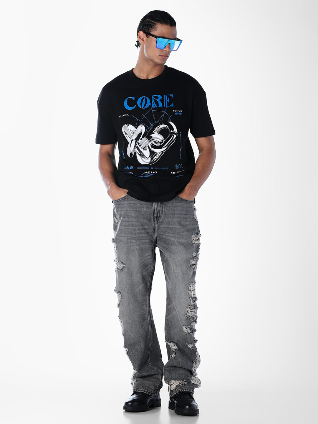 Printed Oversized Black T-shirt