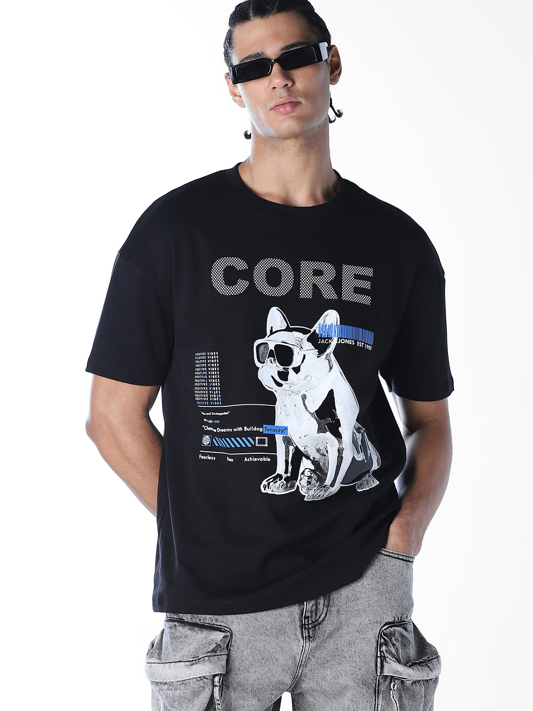 Black Printed Boxy Fit T-shirt - S