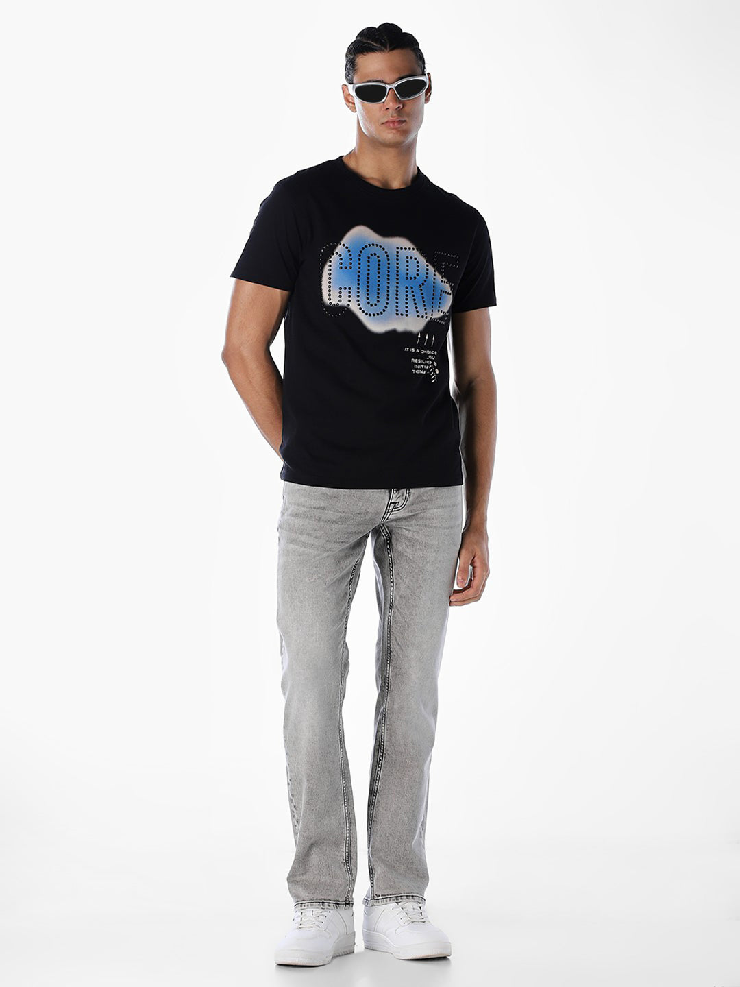 Black Stylised Print Cotton T-shirt