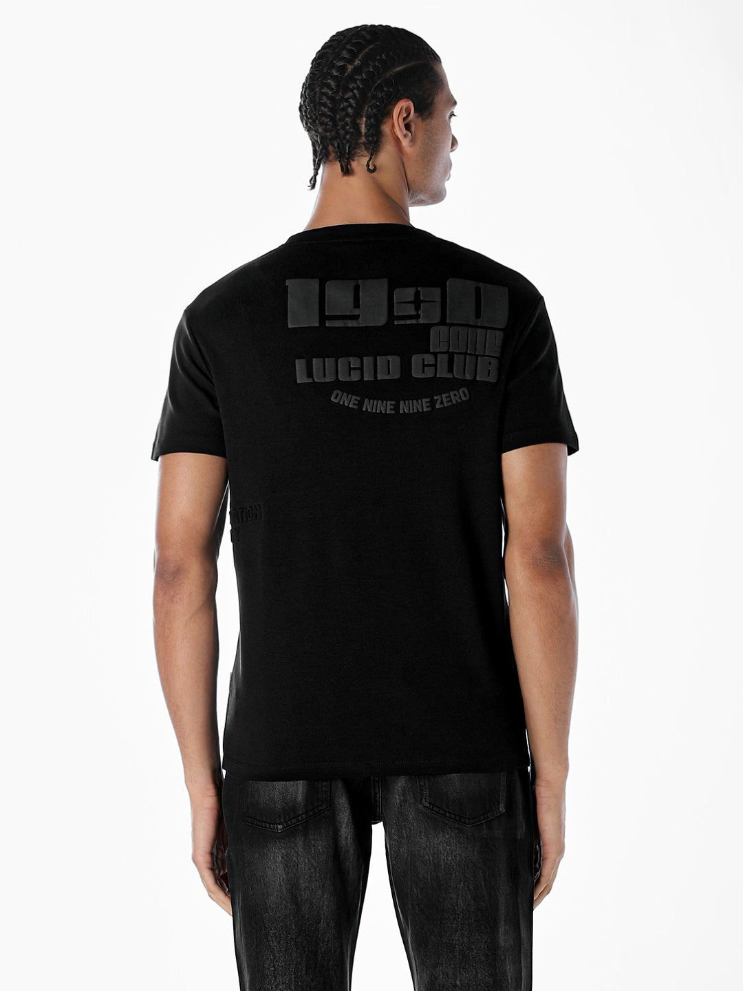 Black Tonal Embossed Logo Cotton T-shirt
