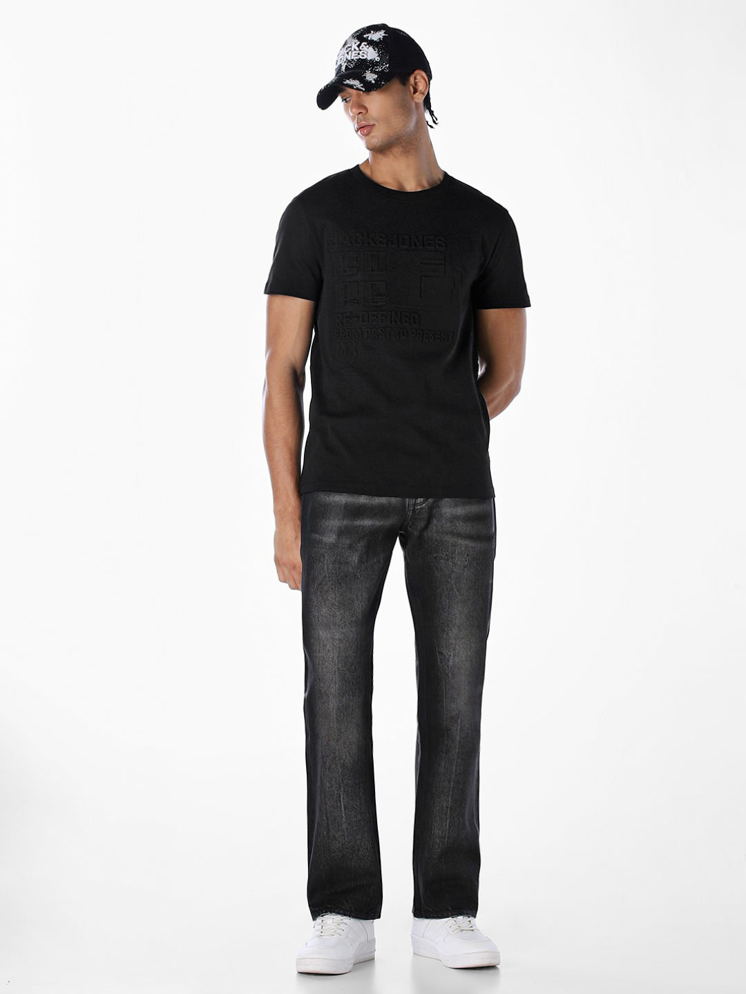 Black Tonal Embossed Logo Cotton T-shirt