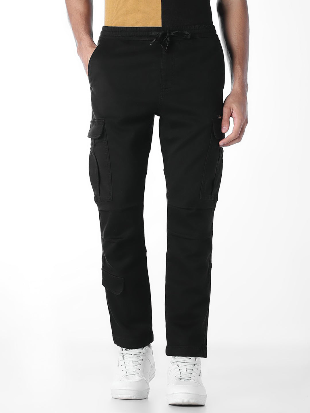 Black Regular Fit Cargos - S