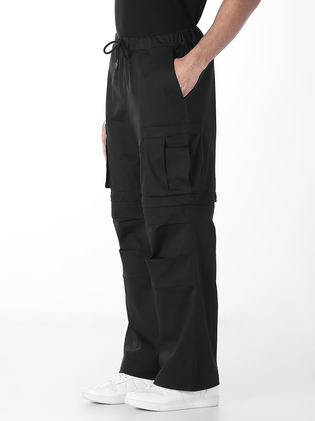 Black Detachable Regular Fit Cargos