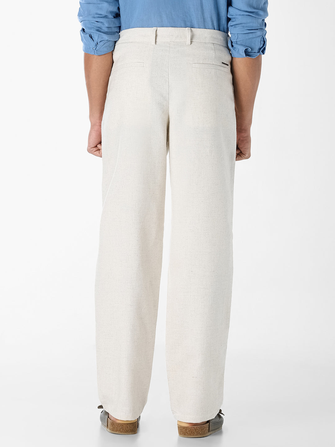 Beige Textured Regular Fit Pants