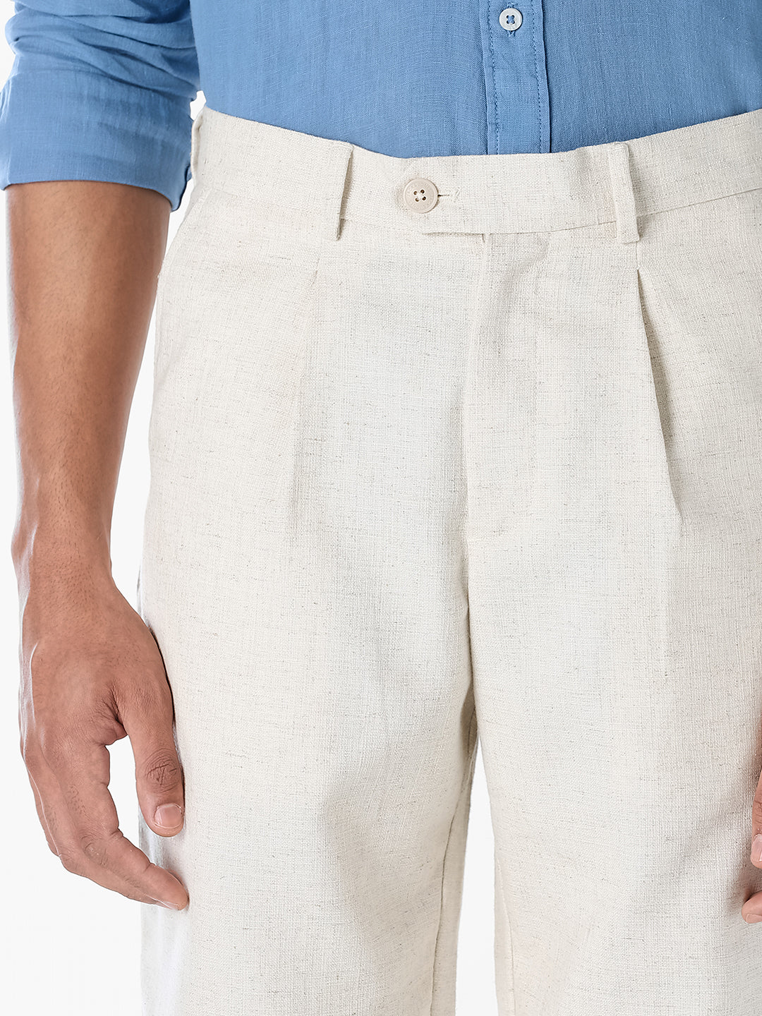 Beige Textured Regular Fit Pants