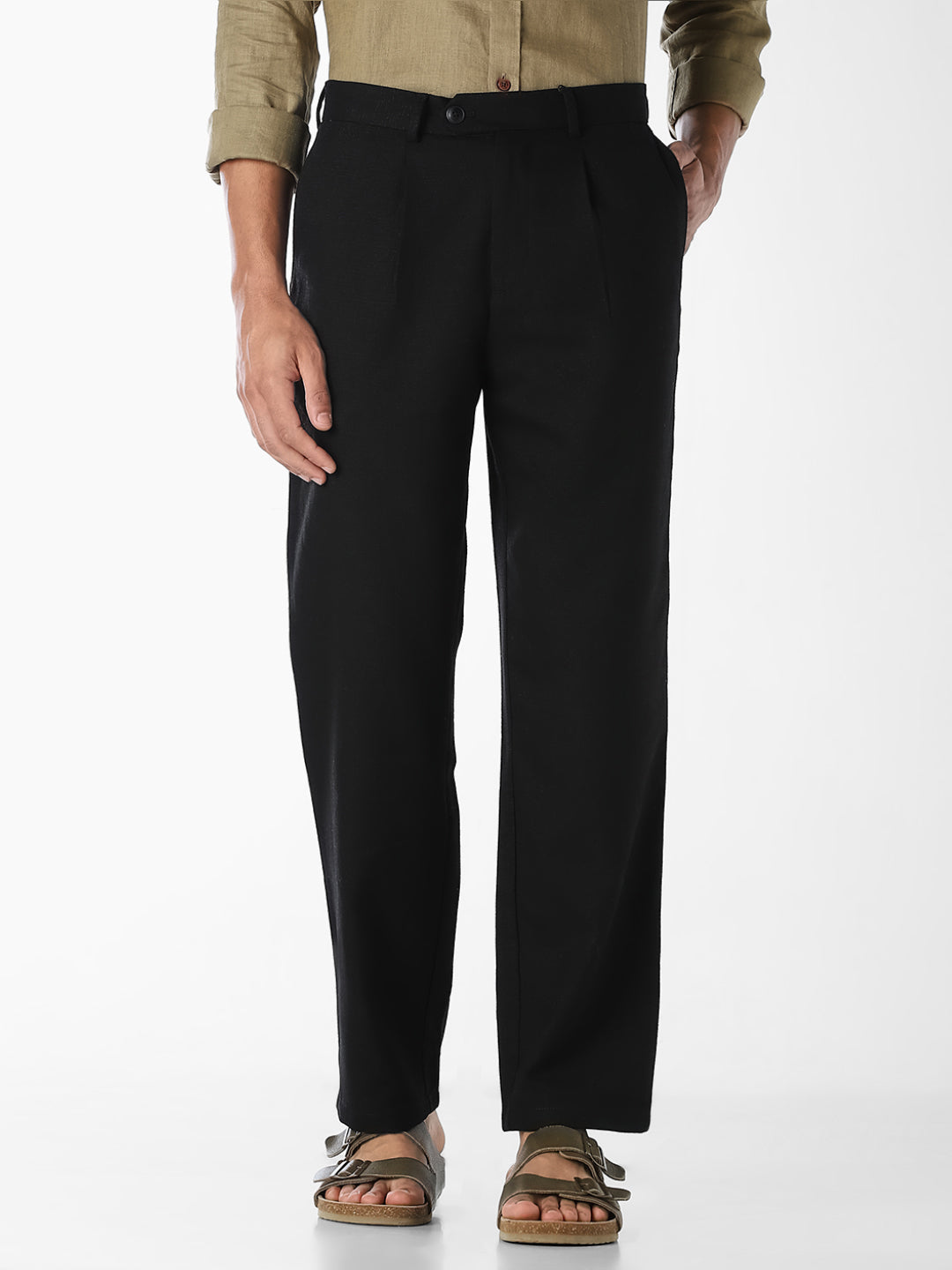 Black Textured Regular Fit Pants