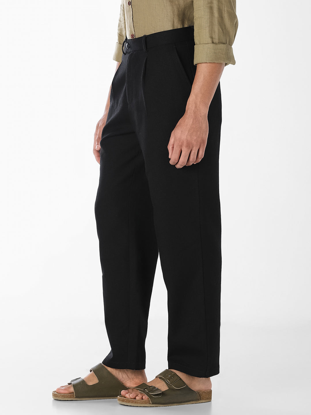 Black Textured Regular Fit Pants