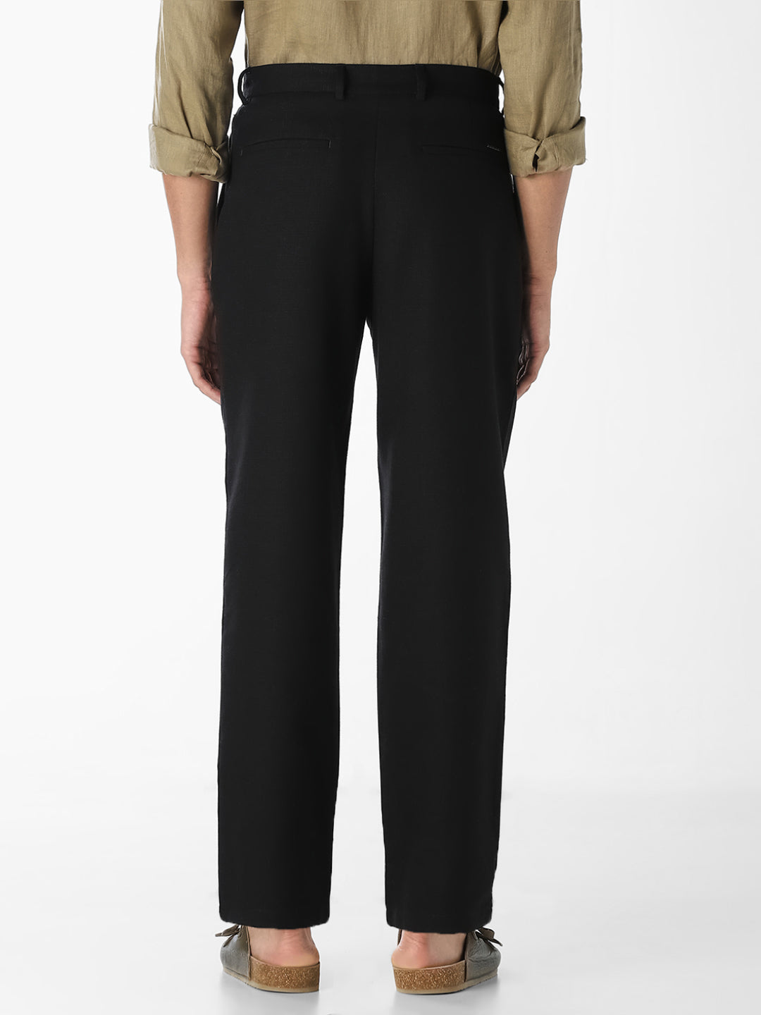 Black Textured Regular Fit Pants