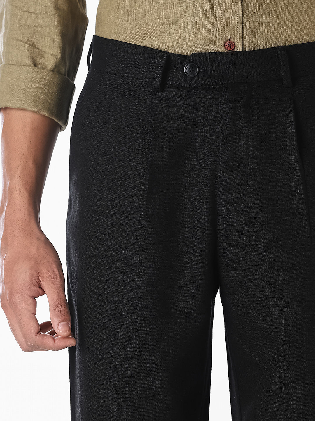 Black Textured Regular Fit Pants