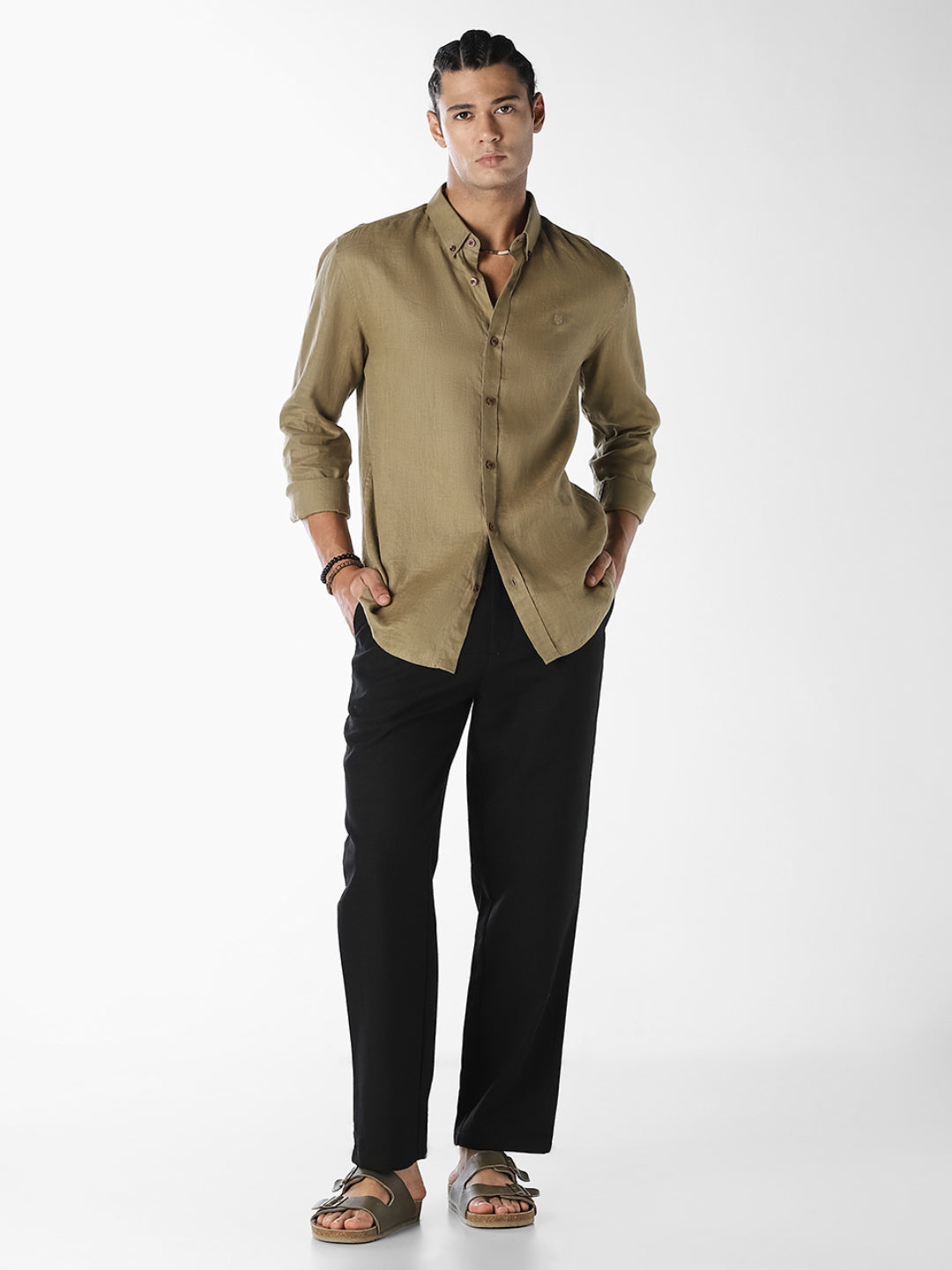 Black Textured Regular Fit Pants