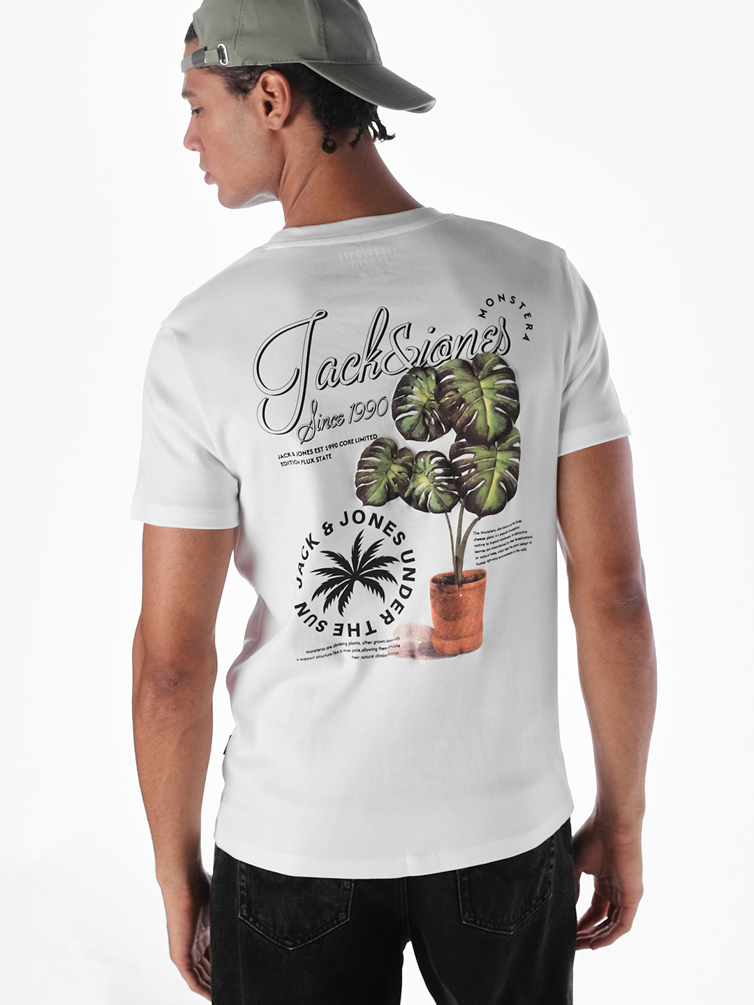 White Printed Cotton T-shirt - L