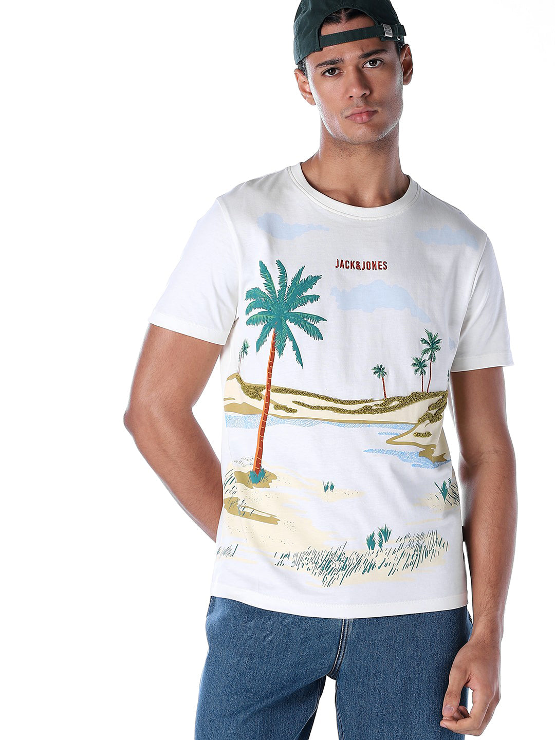 Tropical Print Cotton T-shirt - M