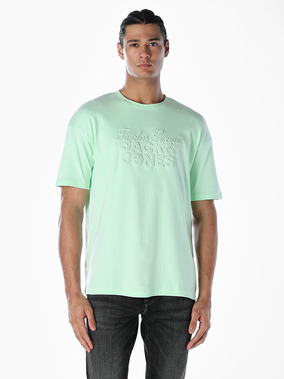 Embossed Text Boxy Fit T-shirt - Pastel Green