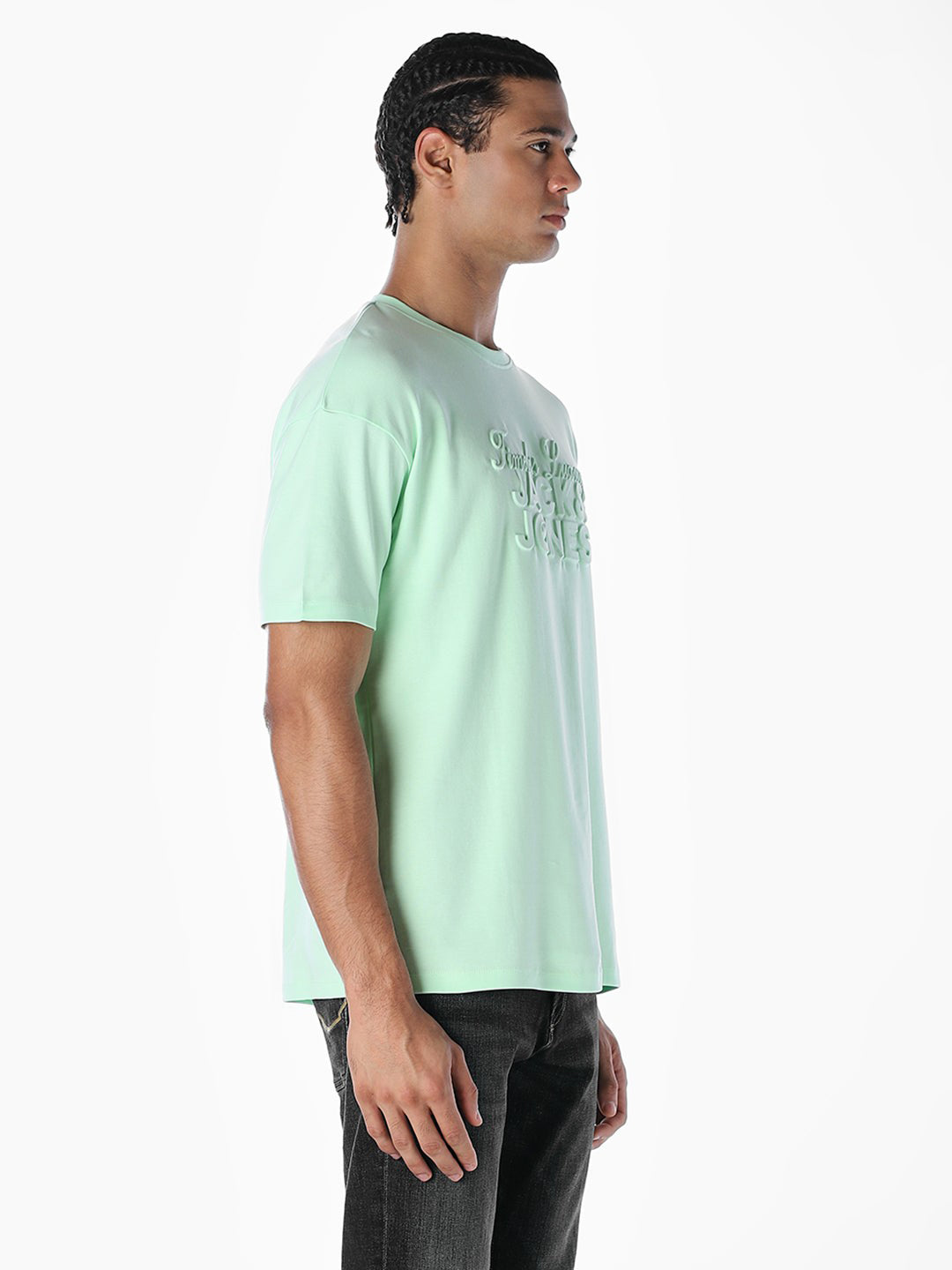 Embossed Text Boxy Fit T-shirt - Pastel Green