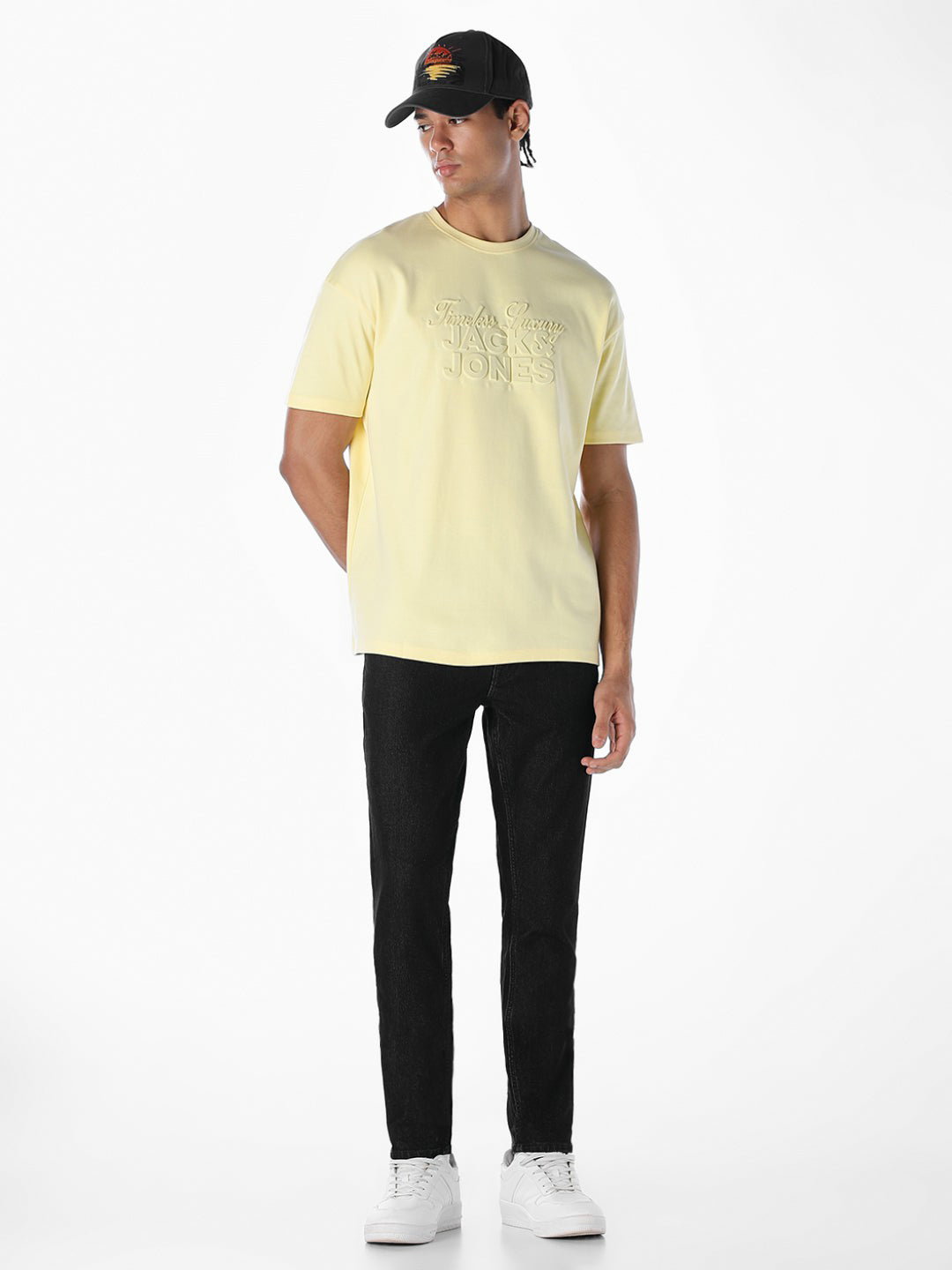 Embossed Text Boxy Fit T-shirt - Pastel Yellow