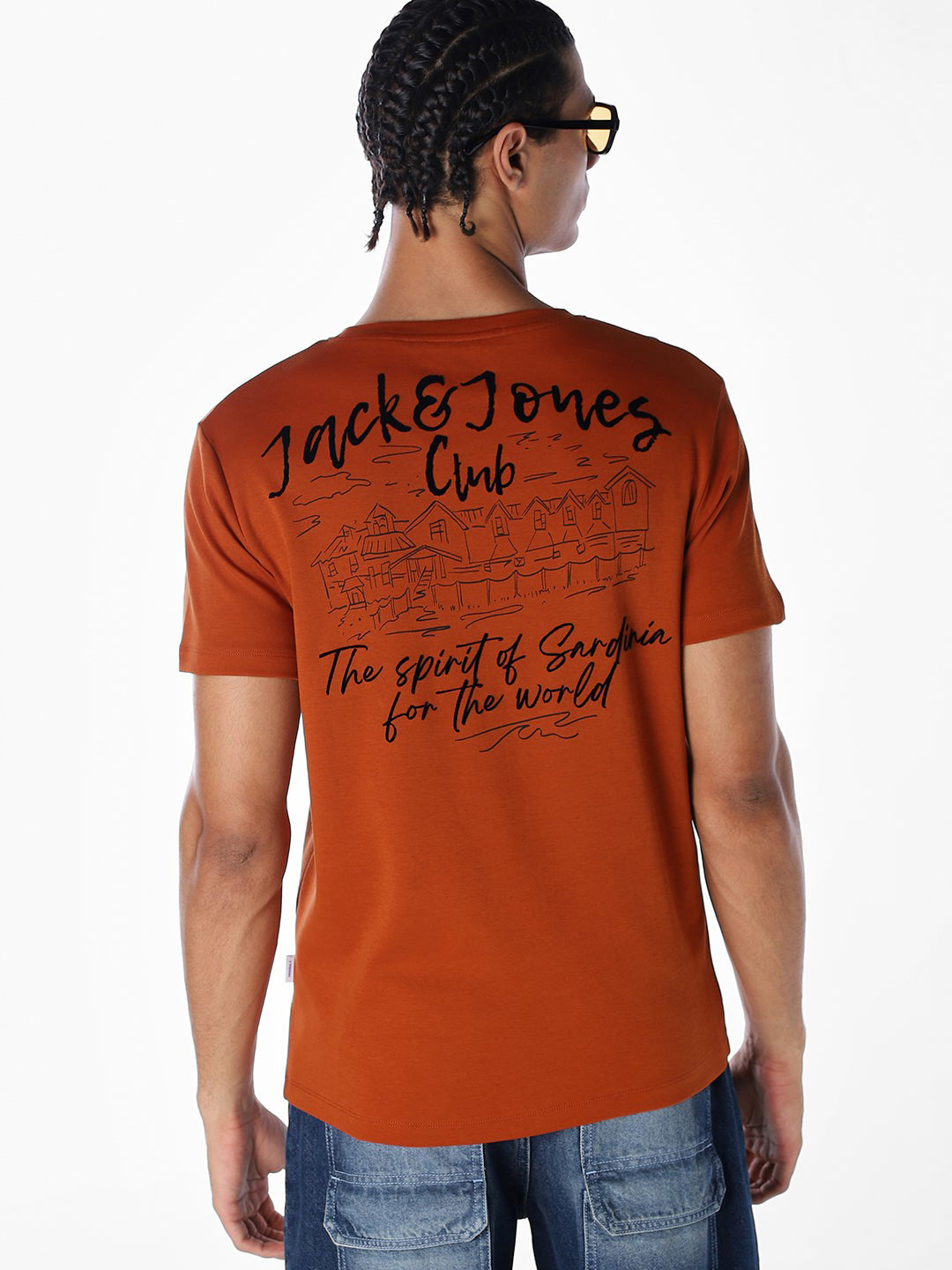 Rust Slogan Print Cotton T-shirt