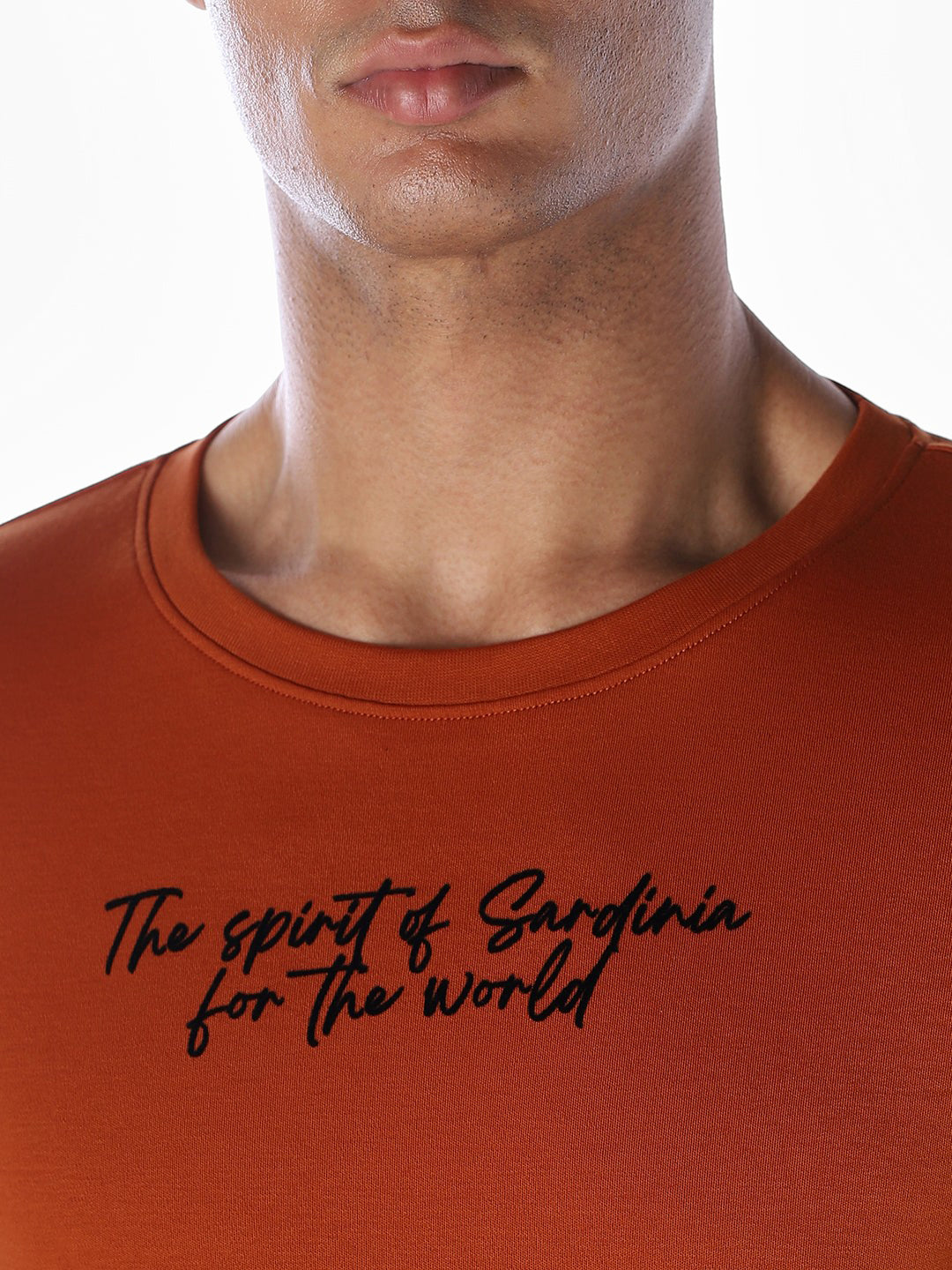 Rust Slogan Print Cotton T-shirt