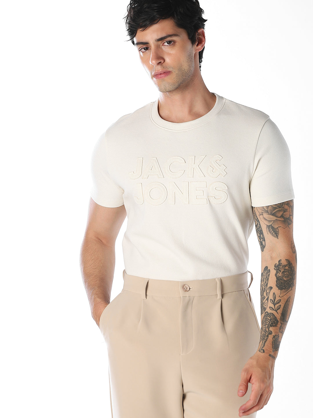 Applique Patchwork Logo Cotton T-shirt - S