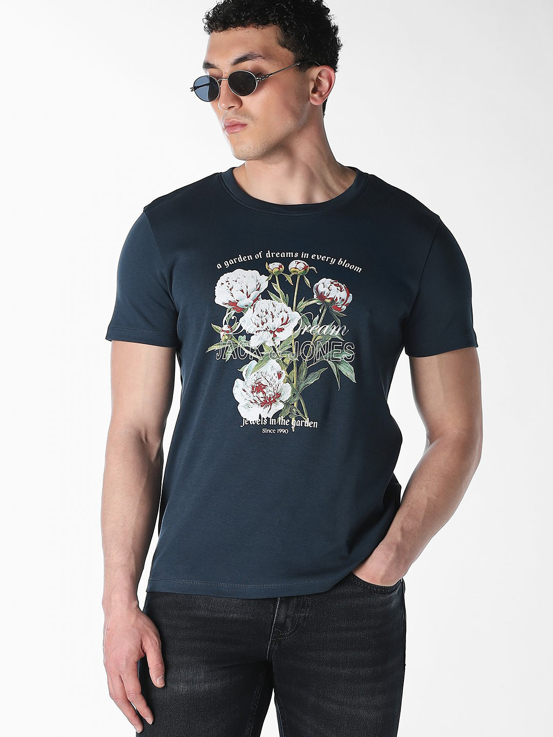 Floral Print Crew Neck T-shirt - S