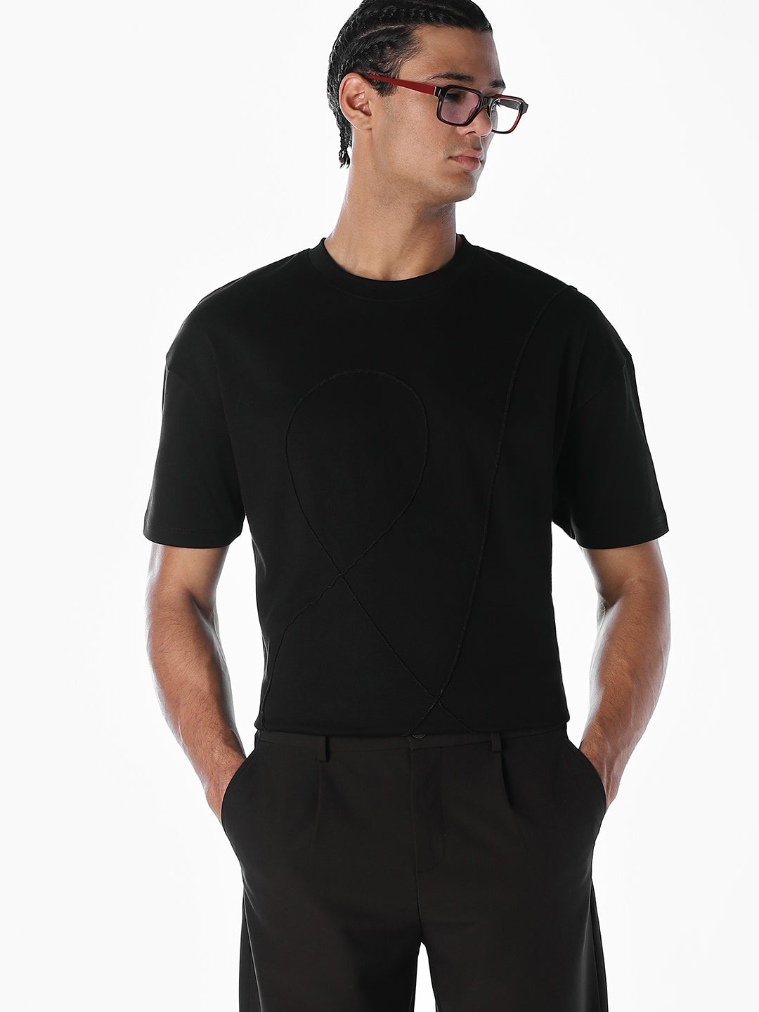 Textured Stitch Detail Oversized T-shirt - S