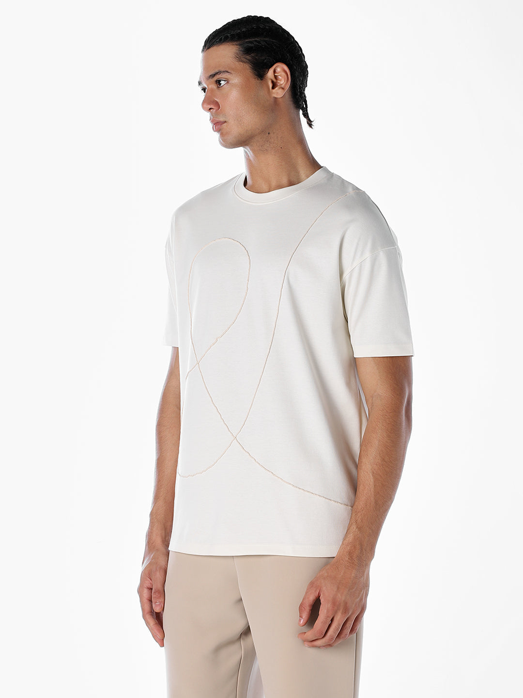 Textured Stitch Detail Oversized T-shirt - White