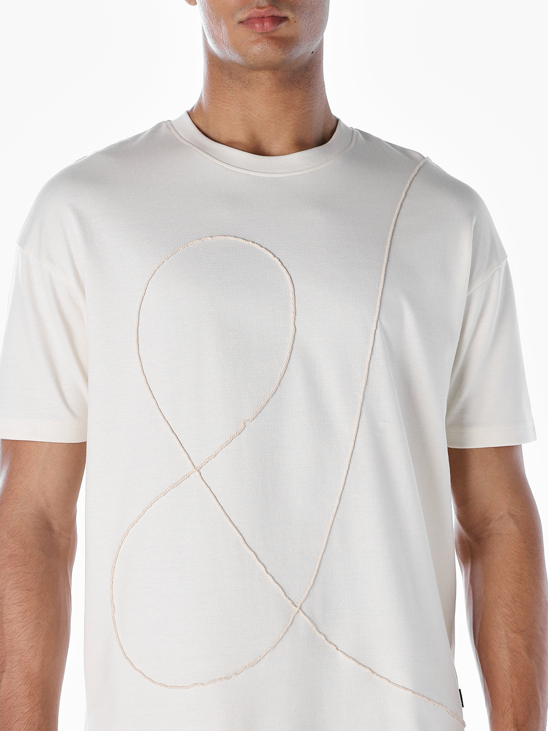 Textured Stitch Detail Oversized T-shirt - White