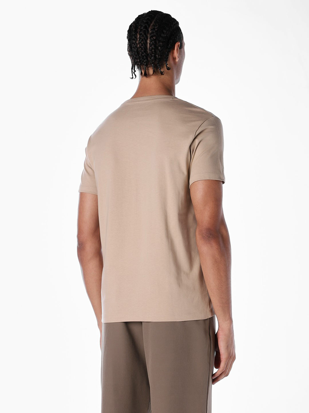 Beige Printed Cotton T-shirt