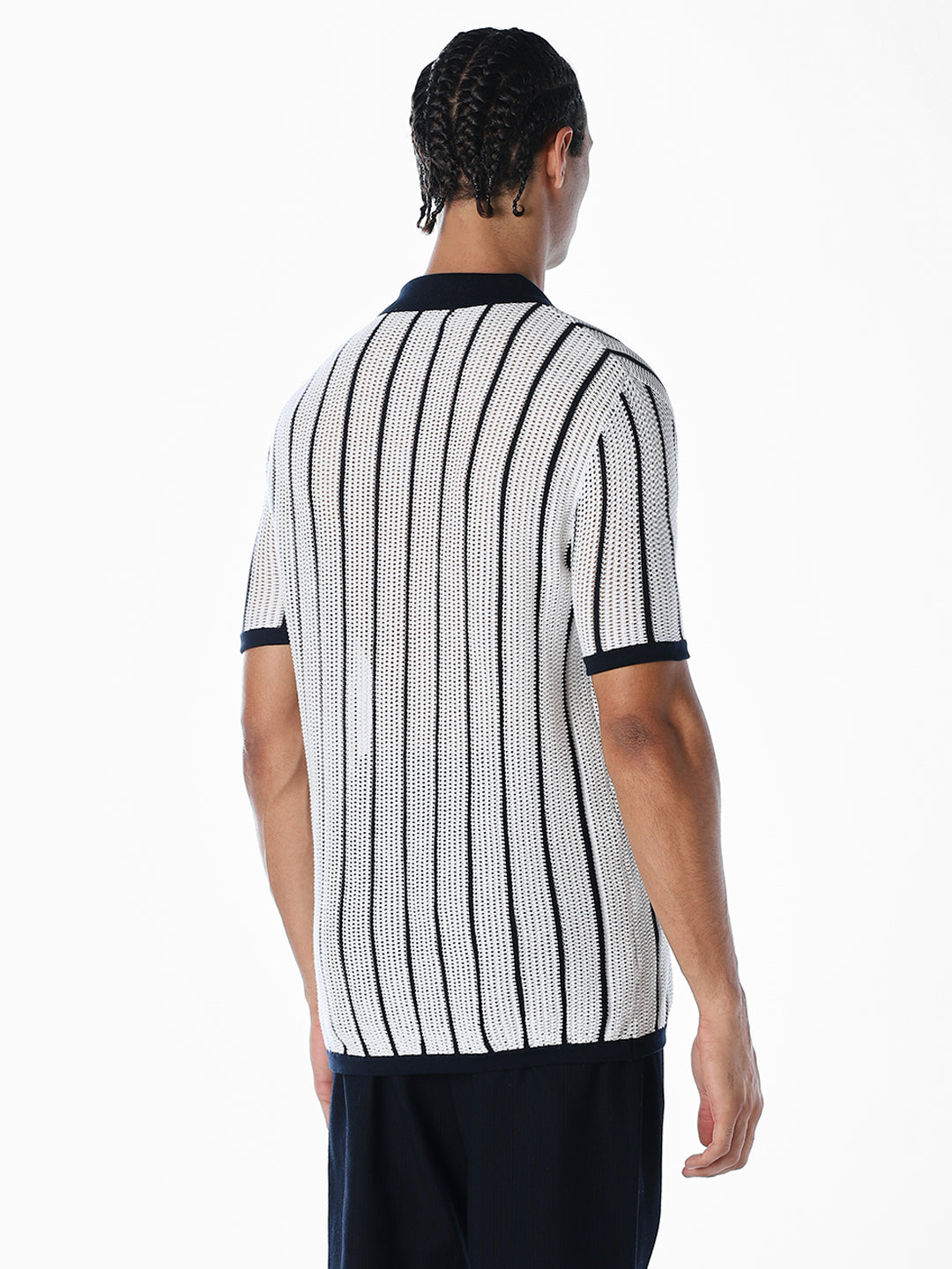 Jacquard Front Open Knit Polo