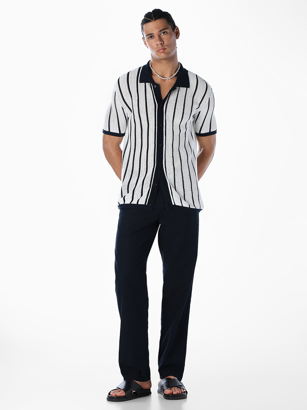 Jacquard Front Open Knit Polo