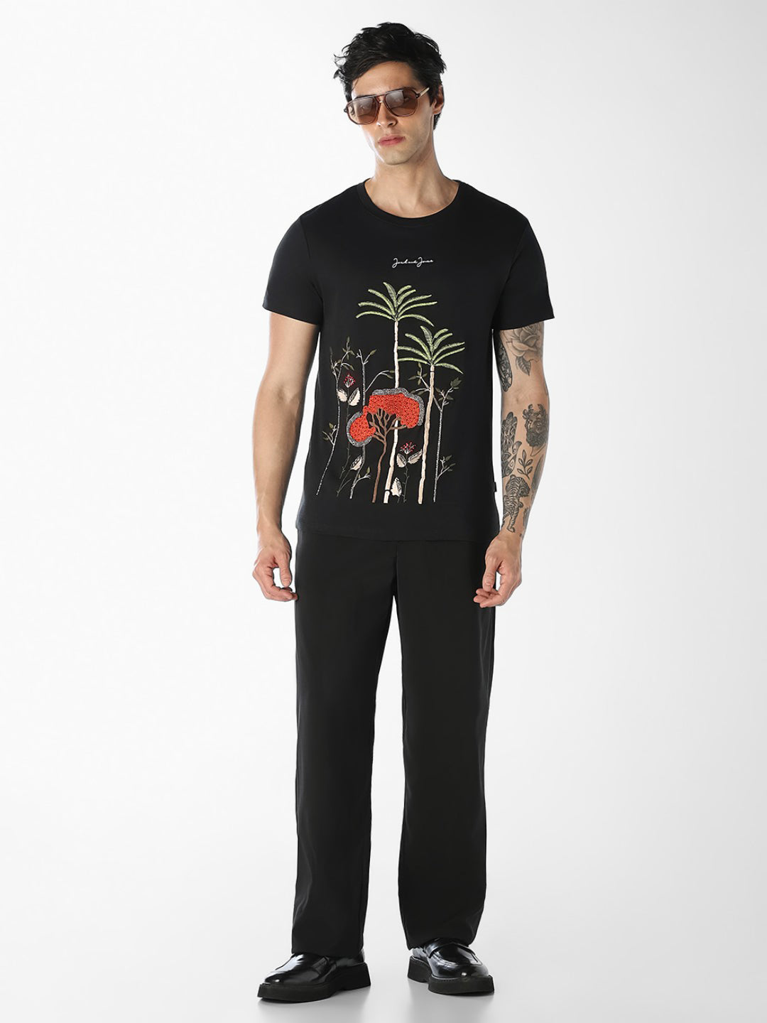 Black Embellished Print T-shirt