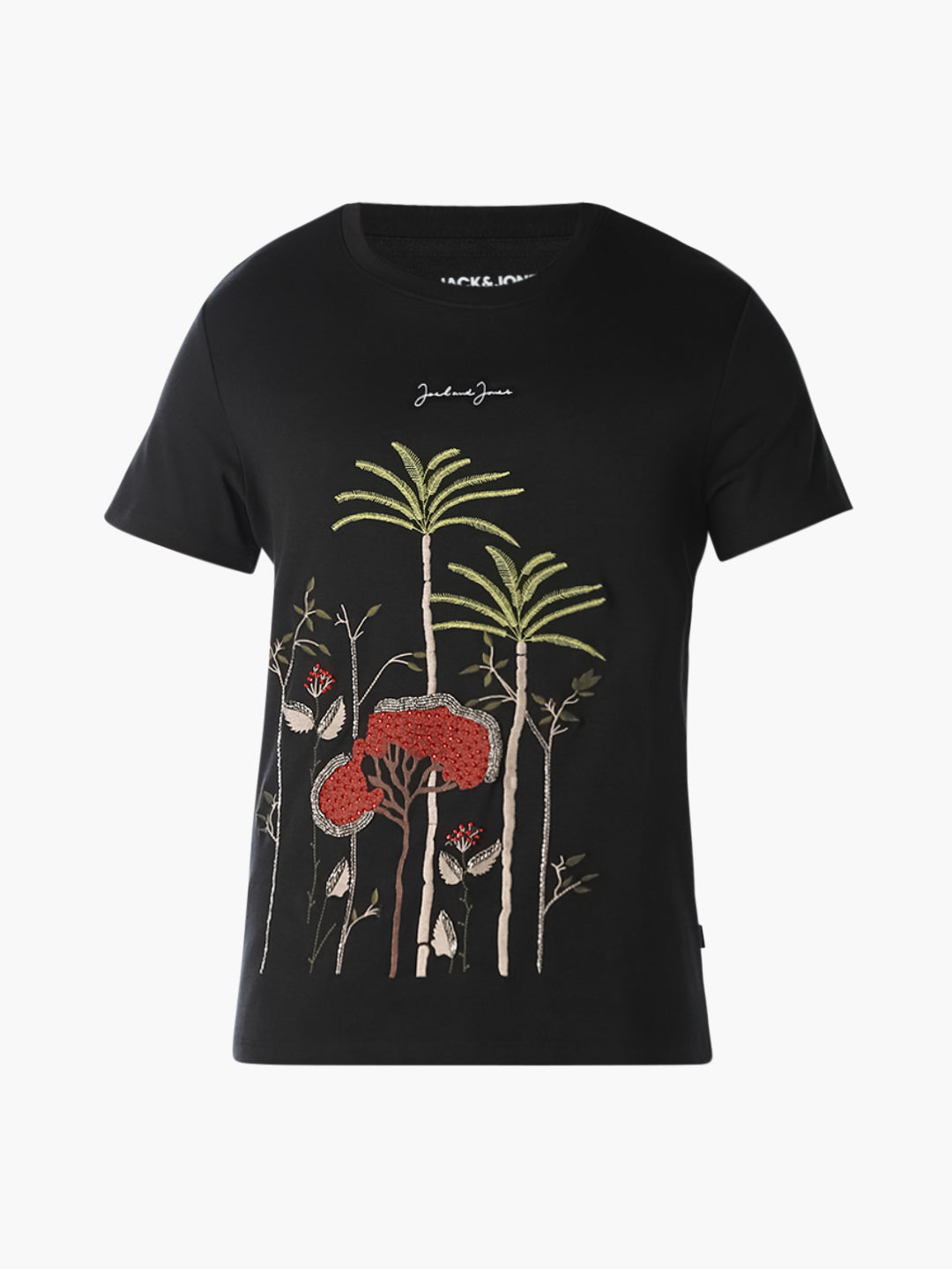 Black Embellished Print T-shirt