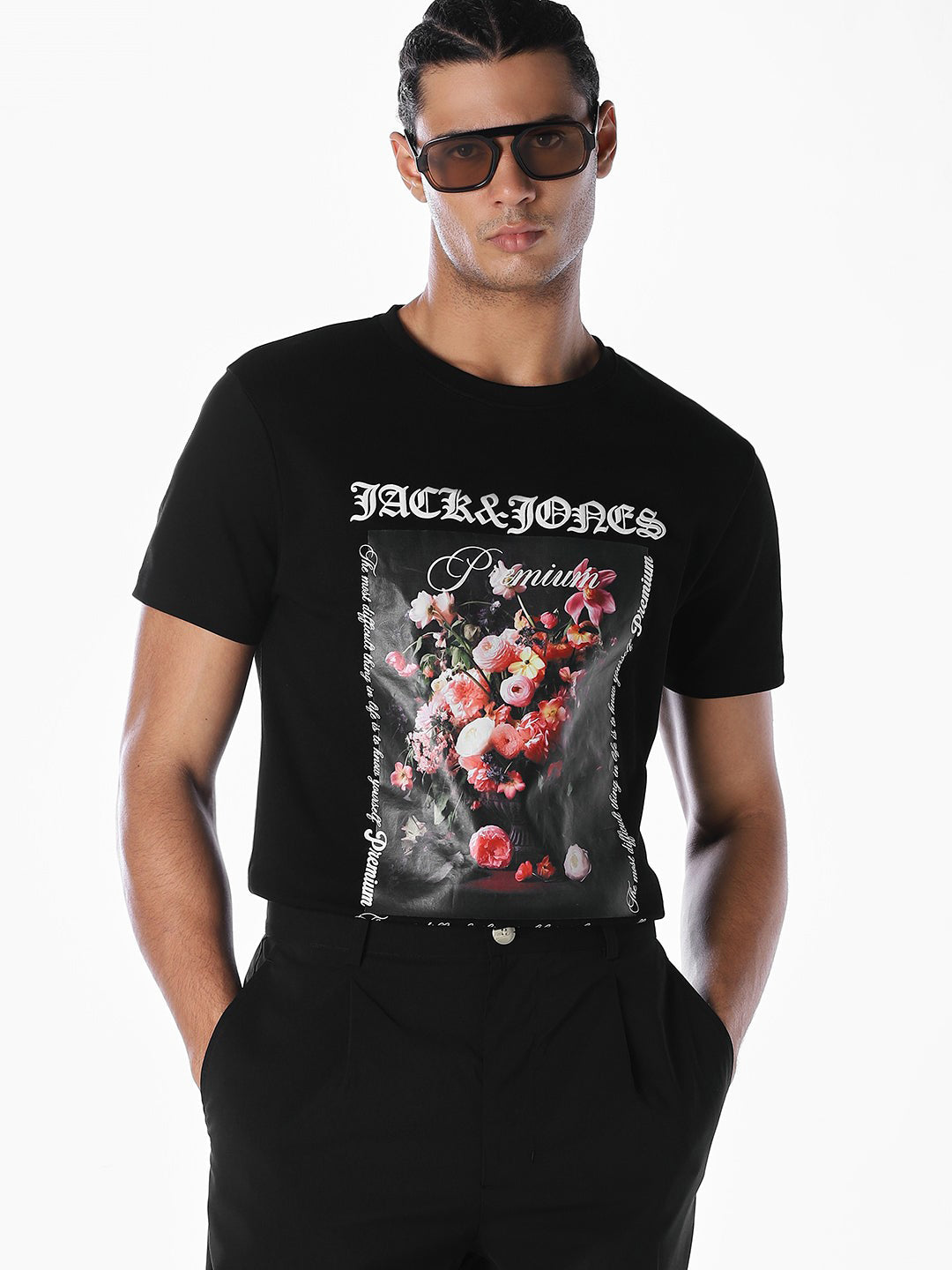 Black Floral Graphic Print T-shirt