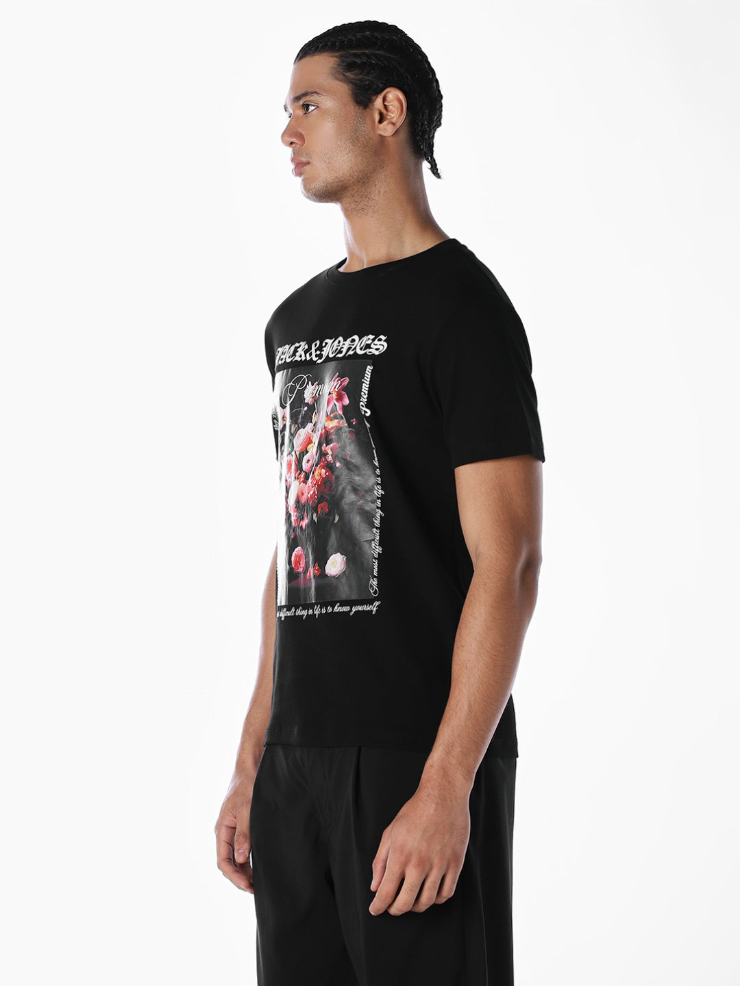 Black Floral Graphic Print T-shirt