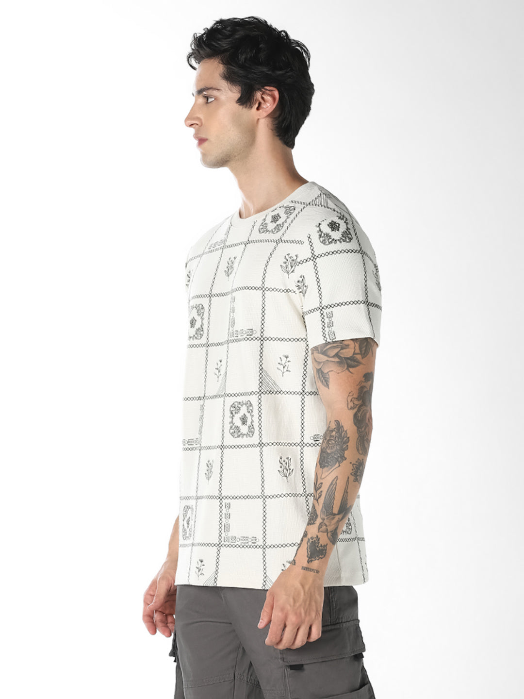 Grid Print Cotton T-shirt