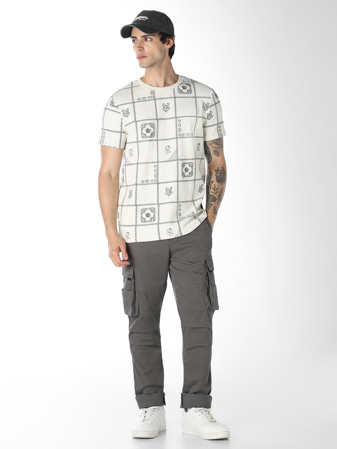 Grid Print Cotton T-shirt