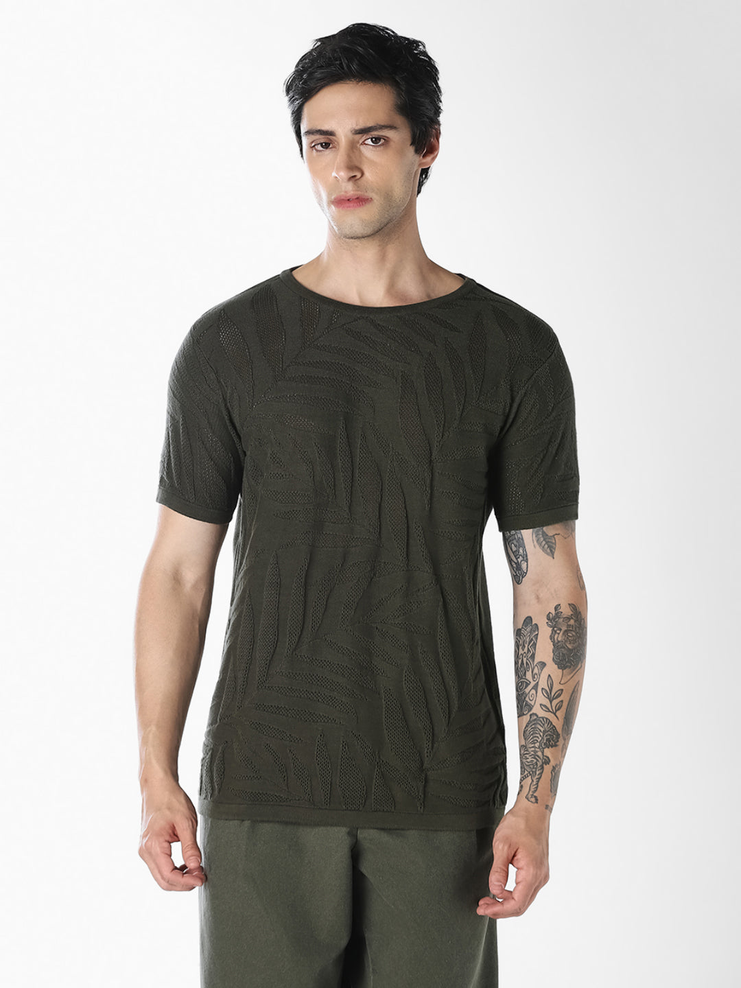 Jacquard Crew Neck Cotton T-shirt