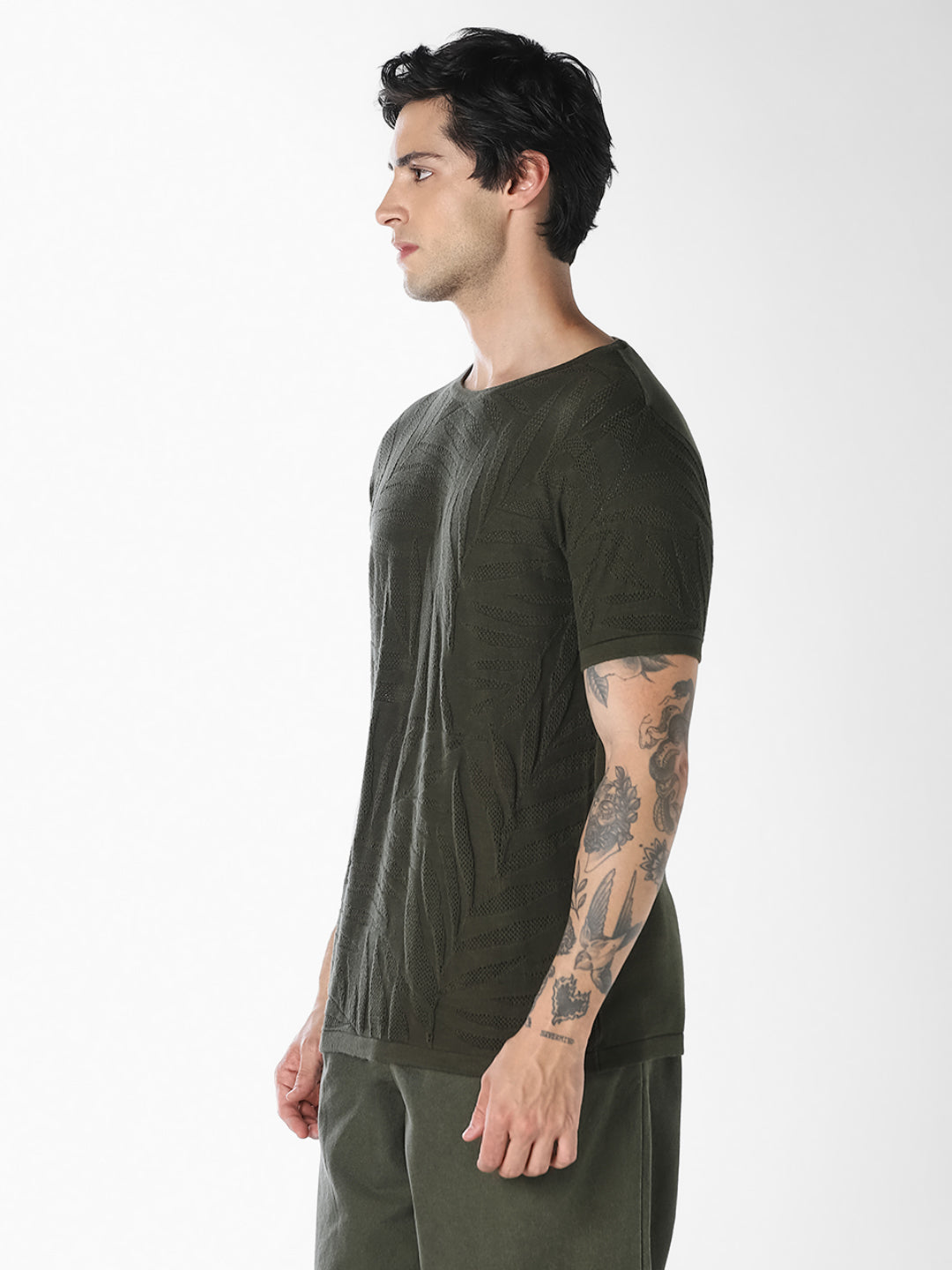 Jacquard Crew Neck Cotton T-shirt