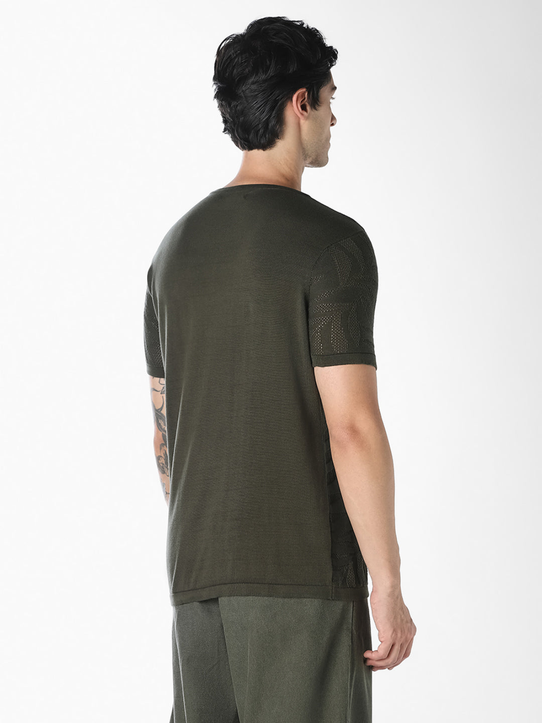 Jacquard Crew Neck Cotton T-shirt