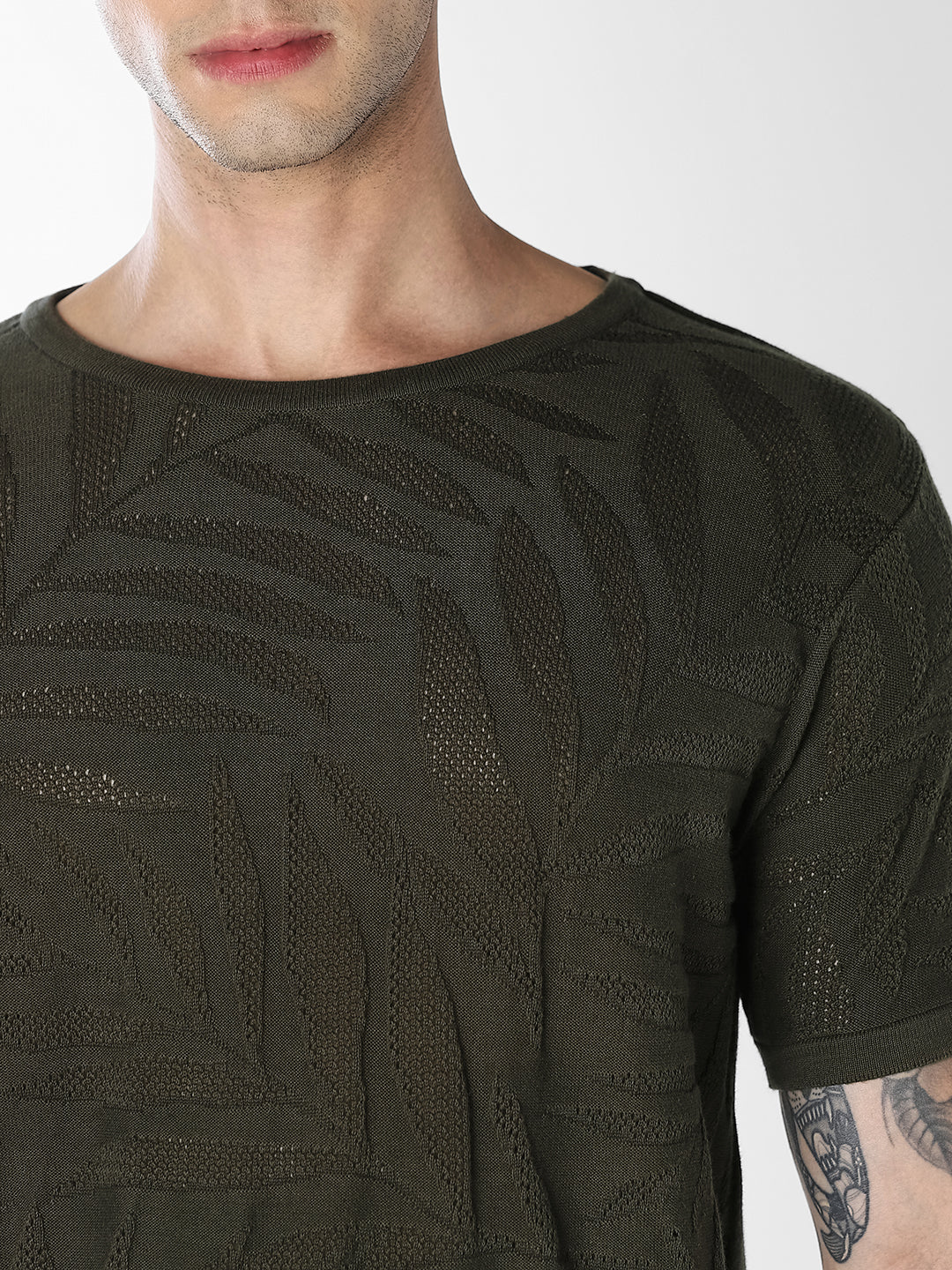 Jacquard Crew Neck Cotton T-shirt