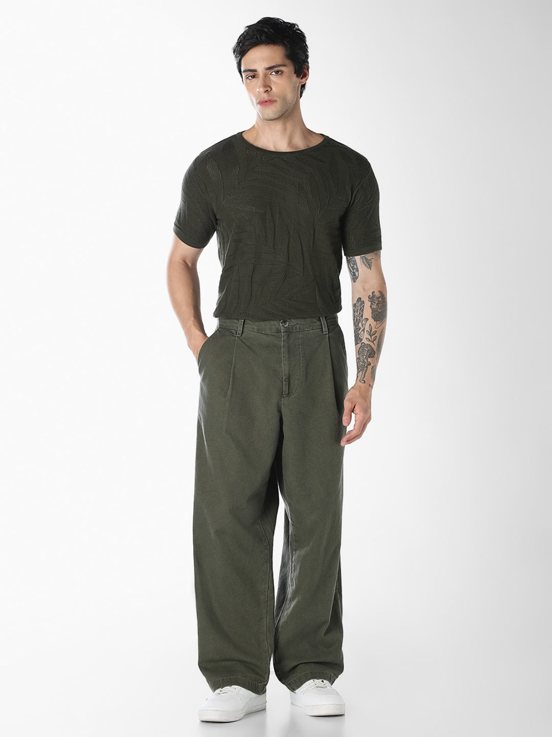 Jacquard Crew Neck Cotton T-shirt