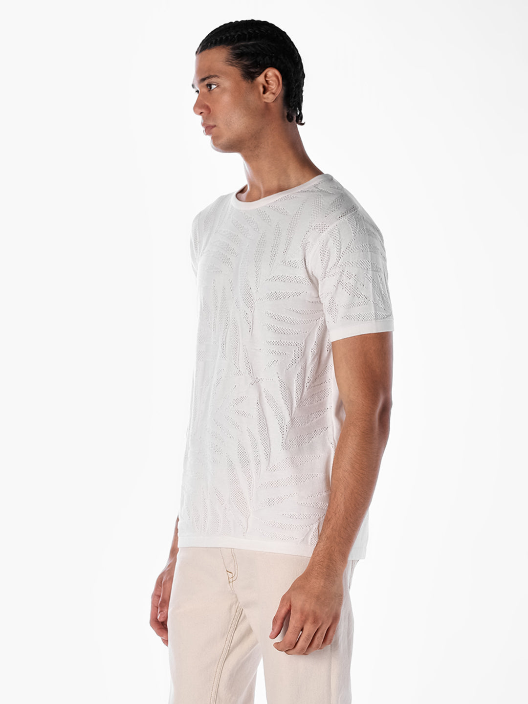 Jacquard Crew Neck Cotton T-shirt - White