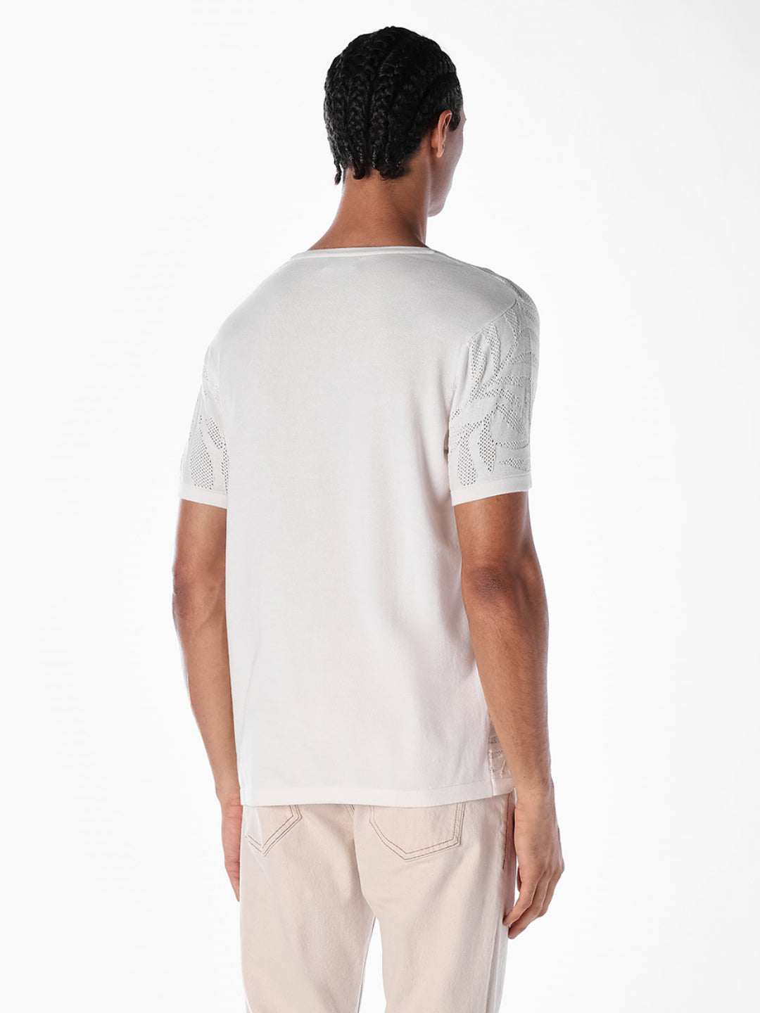 Jacquard Crew Neck Cotton T-shirt - White
